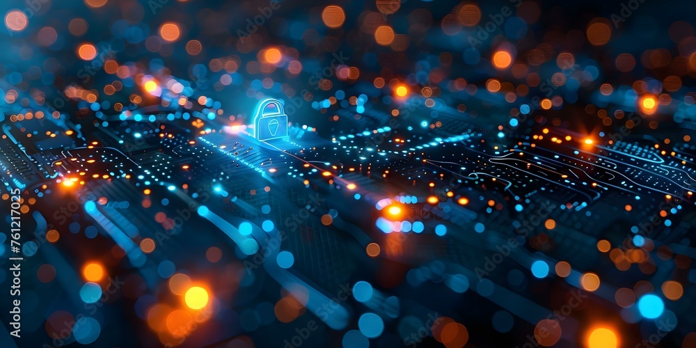 Poster a depiction of secure information transfer via encrypted network for digital protection. concept dig