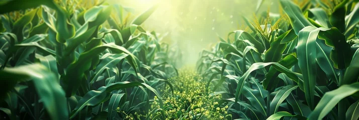 Fotobehang Corn Field, Corn Crop, Many Maize, Maize Agriculture Landscape, Vegetable Farm © artemstepanov