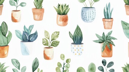 Whimsical plant stickers in watercolor serene leaves - obrazy, fototapety, plakaty
