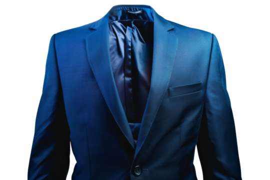Stylish Blue Suit With Black Shirt and Tie. On a Transparent Background.