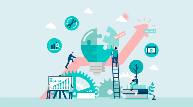Reskilling ( upskilling ) vector banner illustration