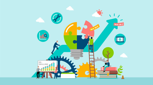 Reskilling ( upskilling ) vector banner illustration