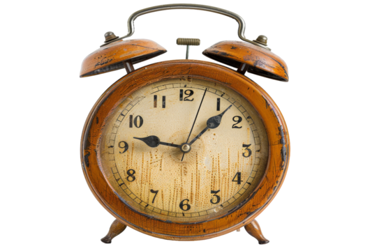 Antique Wooden Alarm Clock on White Background. On a Transparent Background.