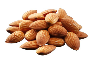 A Pile of Almonds on a White Background. On a White or Clear Surface PNG Transparent Background.