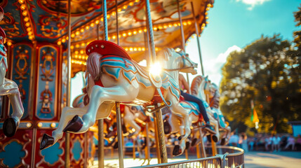 Fototapeta na wymiar Vibrant carousel ride in an amusement park