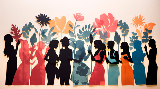 A diverse group of individuals stand closely together, showcasing unity, connection. Each person emanates a sense of belonging, acceptance within the group. 8 March. Mother's Day. Banner. Copy space