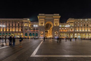 Fototapeta premium Milan, Italy 03-07-2024 Galleria Vittorio Emanuele 2 is the oldest active luxury shopping gallery in Milan and a landmark near Piazza del Duomo. The central octagonal space is topped with a glass dome