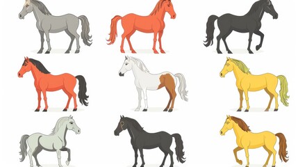 Modern design of various colored horses in various poses