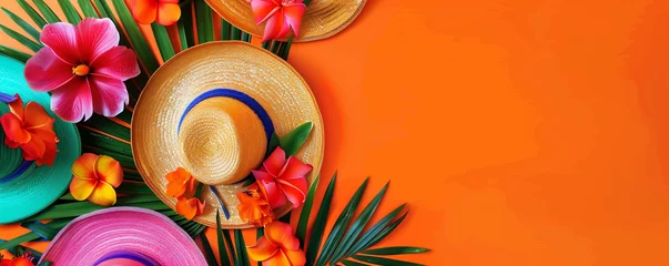 Fotobehang Summer sombrero for Cinco de Mayo holiday party celebration on Orange Background © VeloonaP
