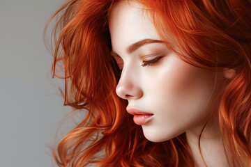 Close-Up Portrait of a Young Woman With Vibrant Red Hair and Soft Sunlight