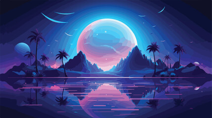 Futuristic night landscape with abstract landscape 
