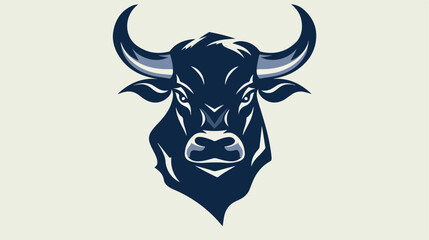 Angry stylized bull on blue background. Black and wh