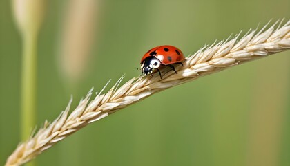 A Ladybug Exploring A Blade Of Wheat