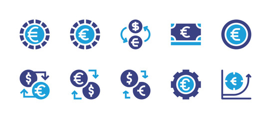 Euro icon set. Duotone color. Vector illustration. Containing euro, exchange rate, exchange, growth, gear, currency exchange.