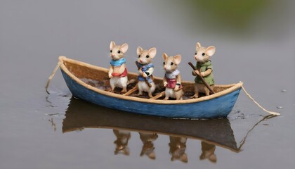 Mice In A Tiny Rowboat Navigating A Puddle
