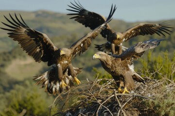 Fototapeta premium Golden eagle close-up portrait. Bird of prey. Wildlife scene from nature
