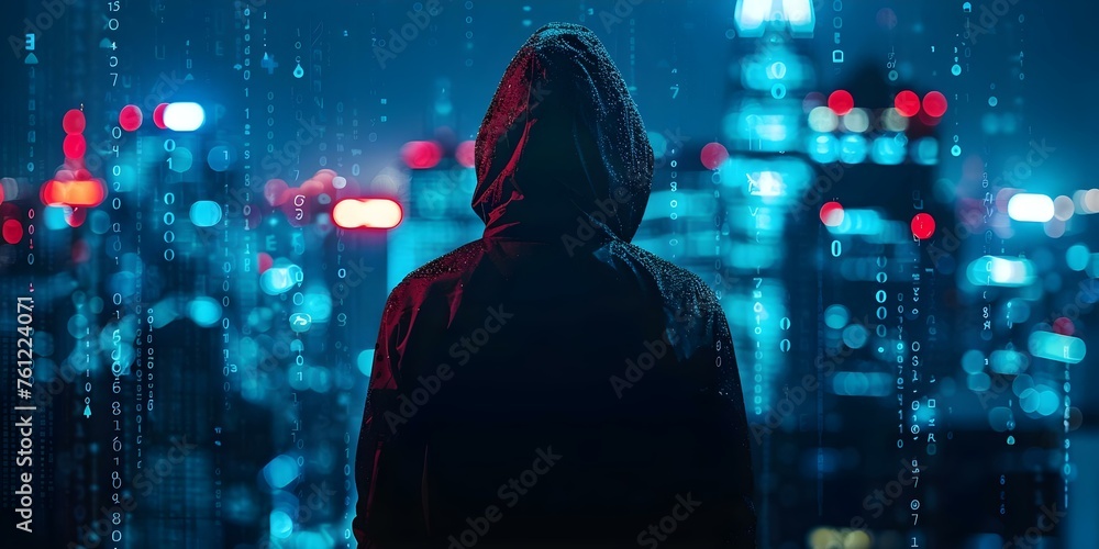 Poster exploring cybersecurity through art: hacker alerts and data protection. concept cybersecurity, art, 