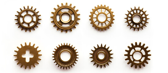 Steampunk Gear Assets Bronze Industrial Gears on transparent background  - obrazy, fototapety, plakaty