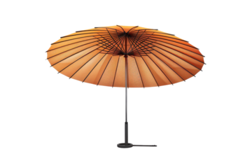 Orange Umbrella on Black Stand on White Background. On a Transparent Background.