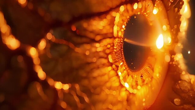 A closeup of a retinal scan being studied by AI algorithms for signs of early stage macular degeneration or other visionrelated diseases.