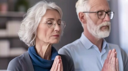 Senior Caucasian Couple in Meditation at Home