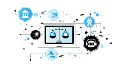 AI ethics and legal concepts artificial intelligence law and online technology of legal regulations Controlling artificial intelligence technology is a high risk.