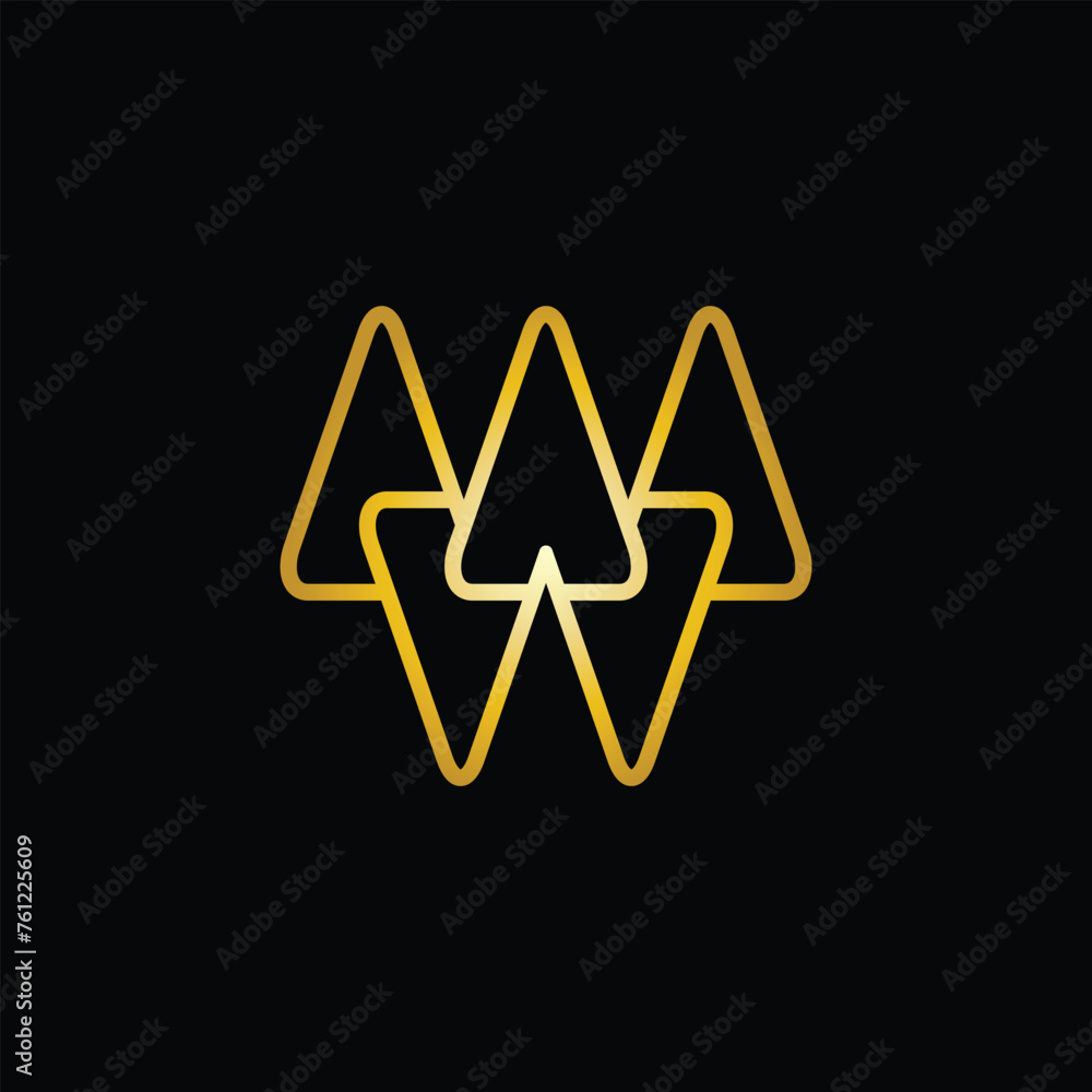 Poster this image is an abstract symbol of five triangle shapes in up and down position in gold color on a 