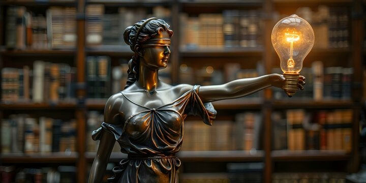 Innovative IP attorney protecting creativity within a dynamic environment of technology. Concept Intellectual Property Law, Innovation Protection, Technology Environment, Creative Rights