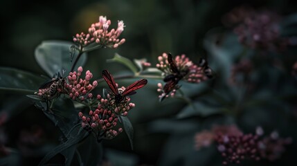 A macro photograph of beneficial insects pollinating agro-foresting flowers, - obrazy, fototapety, plakaty