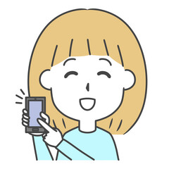 スマートフォンをタッチする女性　上半身　イラスト