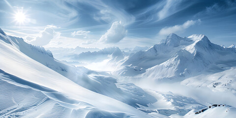 Mountain covered in snow with a blue sky background
 - obrazy, fototapety, plakaty