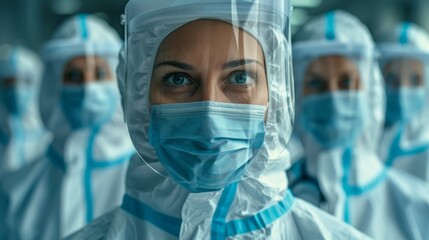 Nurse in Protective Gear with Team