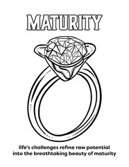 Coloring Motivation with black and white illustration of diamond ring on white background - 761228680