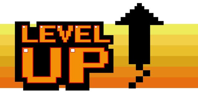 LEVEL UP symbol. pixel art .8 bit game. retro game. for game assets.