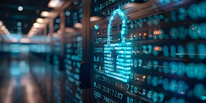 Protecting corporate networks at a modern digital security center for businesses. Concept Digital Security, Corporate Networks, Modern Technology, Business Protection