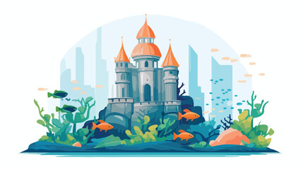 Castle tower aquarium with seaweed and color fish - obrazy, fototapety, plakaty