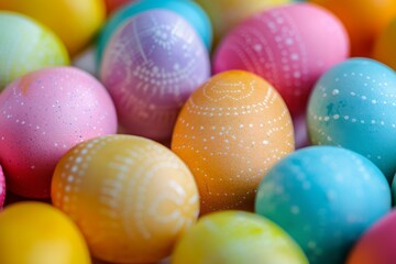Fototapeta na wymiar Colorful Easter Eggs Background, Decorative Egg Pattern, Happy Easter Mockup with Copy Space