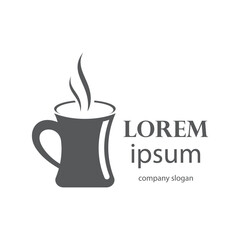 logo design of hot coffee in a glass with smoke