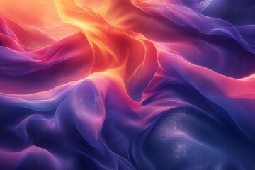 Abstract flowing fabric in vibrant hues of purple and orange, dynamic and ethereal.