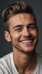 Obraz premium Young gay man in stylish clothes smiling happily