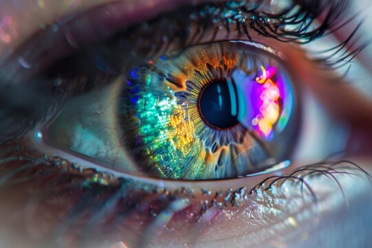 Macro Eye Iris, Transparent Shiny Bright Iris Closeup, Beautiful Rainbow Eyes, Macro Photo Imitation