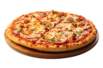 Pizza on Wooden Cutting Board. On a White or Clear Surface PNG Transparent Background.