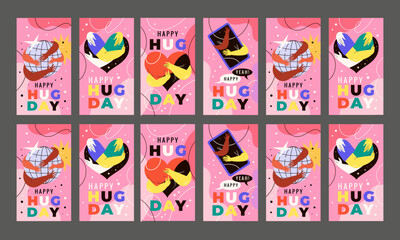 national hug day vector illustration flat design set