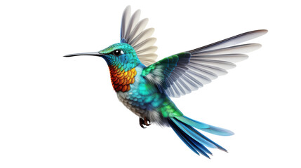 A colorful hummingbird gracefully flies through the air