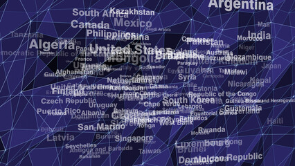 News country names and connected lines in world exploration and global communication headlines