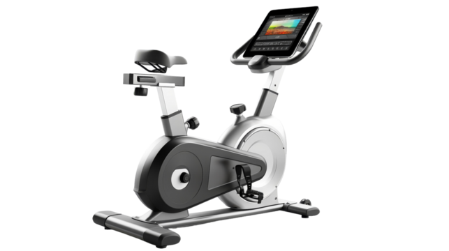 An exercise bike integrated with a tablet for interactive workouts