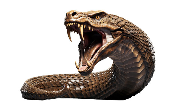 A large brown snake displaying aggression with its mouth wide open - Powered by Adobe