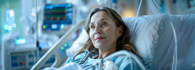 Middle-aged woman on life support: A visual journey through the hospital ward