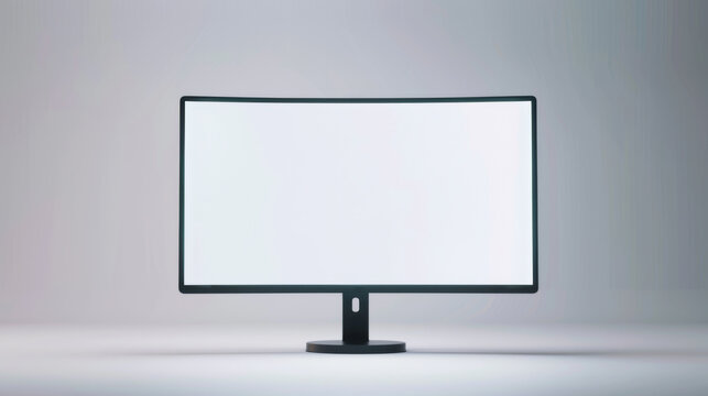 A curved, widescreen monitor is mounted on a stand, centered against a clean white background, showcasing its modern design and technology.