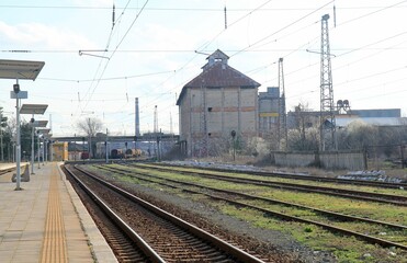 Fototapeta na wymiar Railway station and rails in Yambol (Bulgaria)